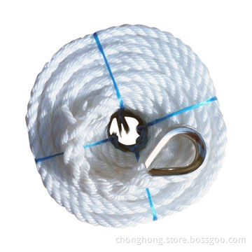 Nylon Dock Line with 3 Strands Twisted, Mainly in White Color